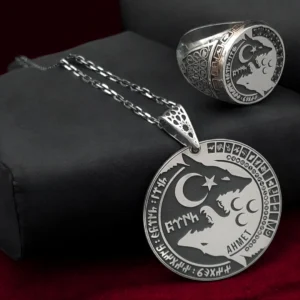 bozkurt kolye yüzüki bileklik rozet türk bayraklı gümüş kolye yüzük hediyelik türk bayraklı gümüş yüzük 2 Bozkurt Yüzük, Rozet Madalyon Gümüş Set