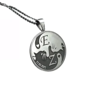 Harfli Kedi Gümüş Kolye