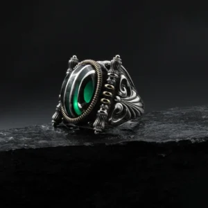 1 Gümüş Çizgili Yeşil Yüzük