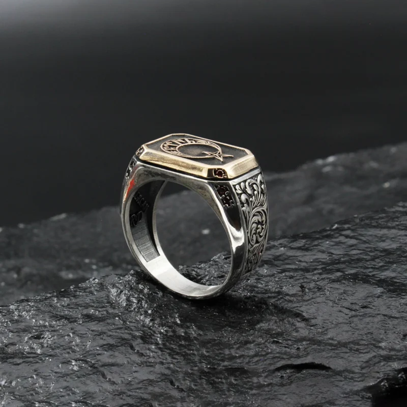 1 İnce Gravür Ay Yıldızlı Gümüş Yüzük