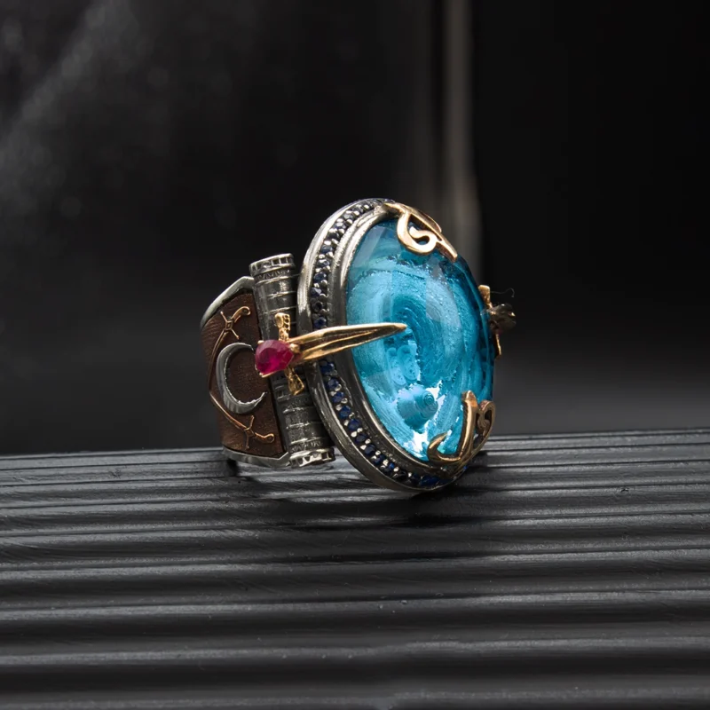 1 Topaz Hilal Gümüş Yüzük