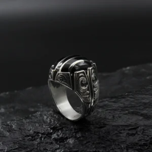 2 Gümüş Çizgili Siyah Gümüş Yüzük