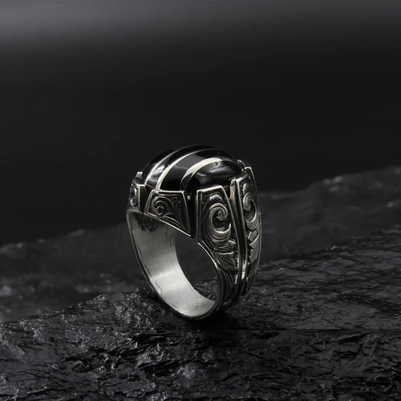 2 Gümüş Çizgili Siyah Gümüş Yüzük