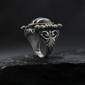 2 Gümüş Çizgili Siyah Yüzük