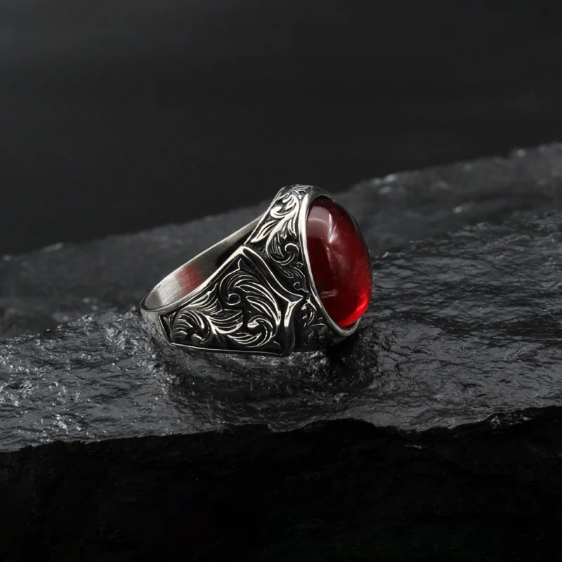 2 Kırmızı Taşlı Gravür Gümüş Yüzük