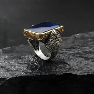 2 Mavi Kehribar Gümüş Yüzük