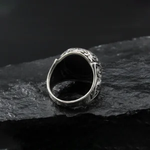 2 Siyah Akik Gravürlü Gümüş Yüzük