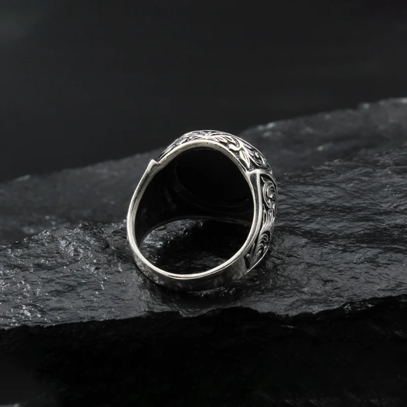 2 Siyah Akik Gravürlü Gümüş Yüzük
