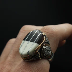 2 Çizgili Taşlı Gümüş Yüzük