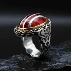 2 Gümüş Çizgili Kırmızı Gümüş Yüzük