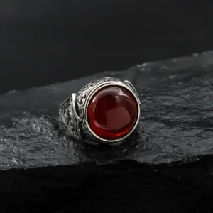 3 Kırmızı Taşlı Gravür Gümüş Yüzük