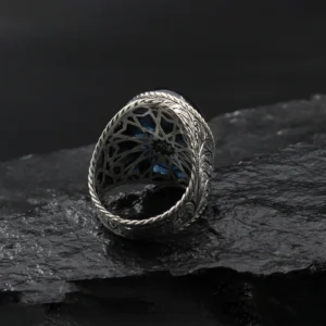 3 Mavi Taşlı Harfli Gümüş Yüzük