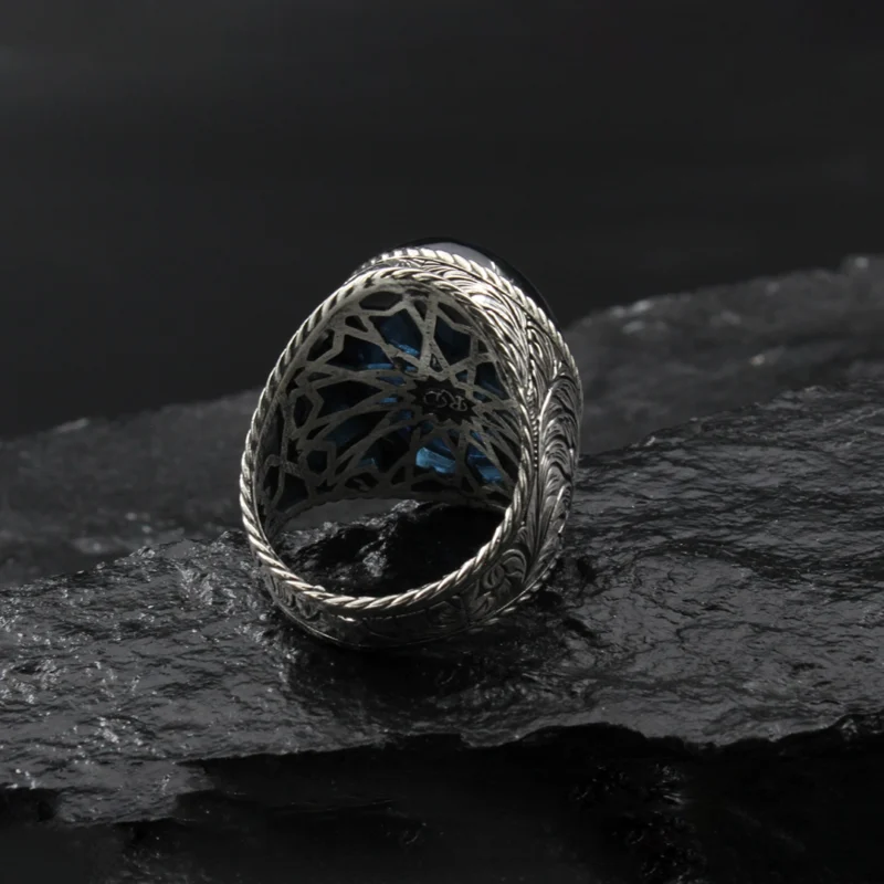 3 Mavi Taşlı Harfli Gümüş Yüzük