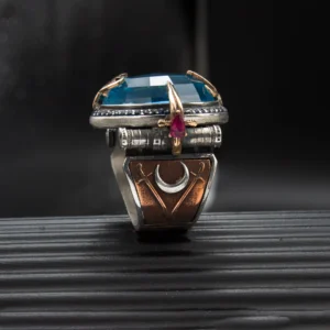 3 Topaz Hilal Gümüş Yüzük