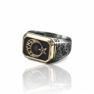 ay yıldızlı gravür yüzük İnce Gravür Ay Yıldızlı Gümüş Yüzük