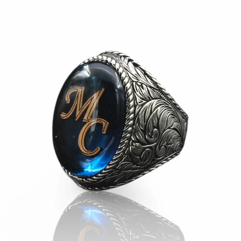 harfli gümüş yüzük Mavi Taşlı Harfli Gümüş Yüzük