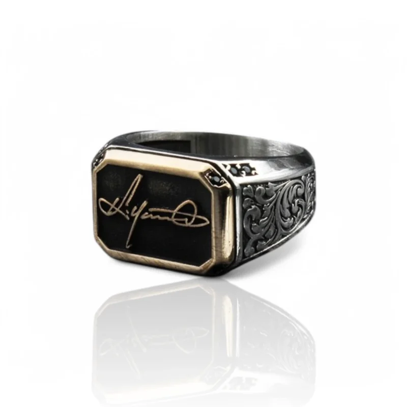 imza yüzük İnce Gravür İmza Gümüş Yüzük