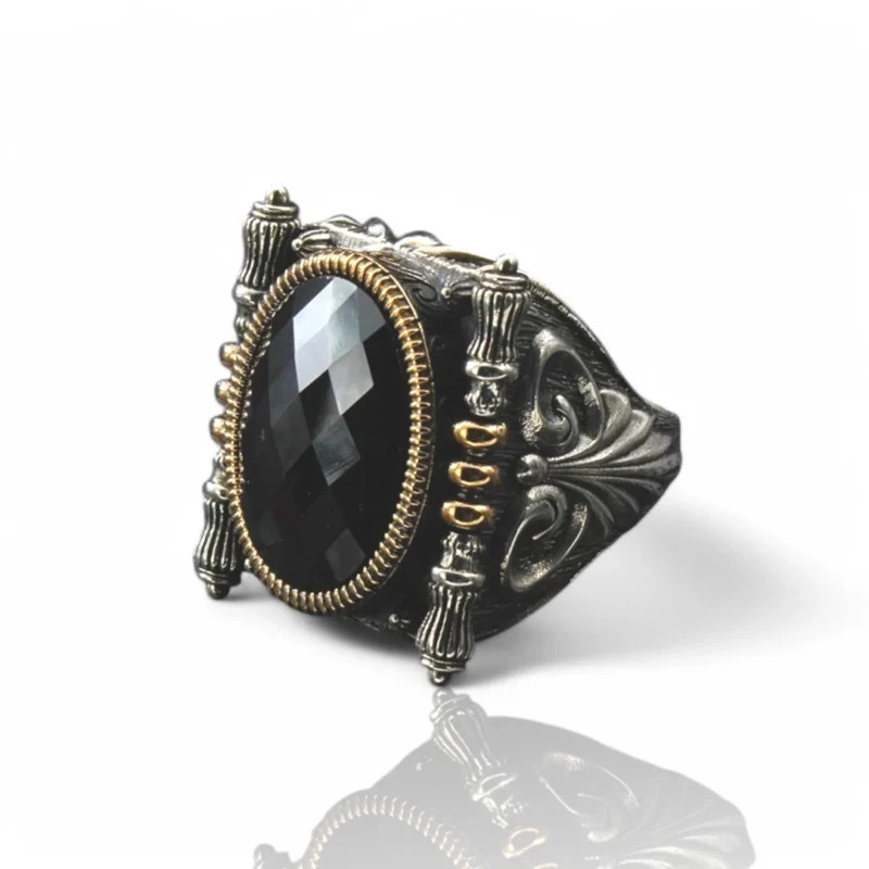 siyah taşlı gravürlü Siyah Taşlı Gravürlü Gümüş Yüzük