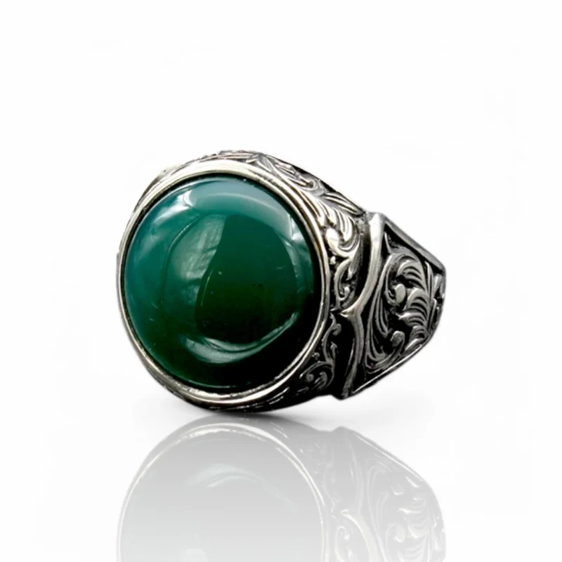 yeşil akik gümüş Yeşil Akik Gravür Gümüş Yüzük