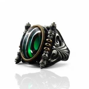 yeşil taşlı yüzük- Gümüş Çizgili Yeşil Yüzük