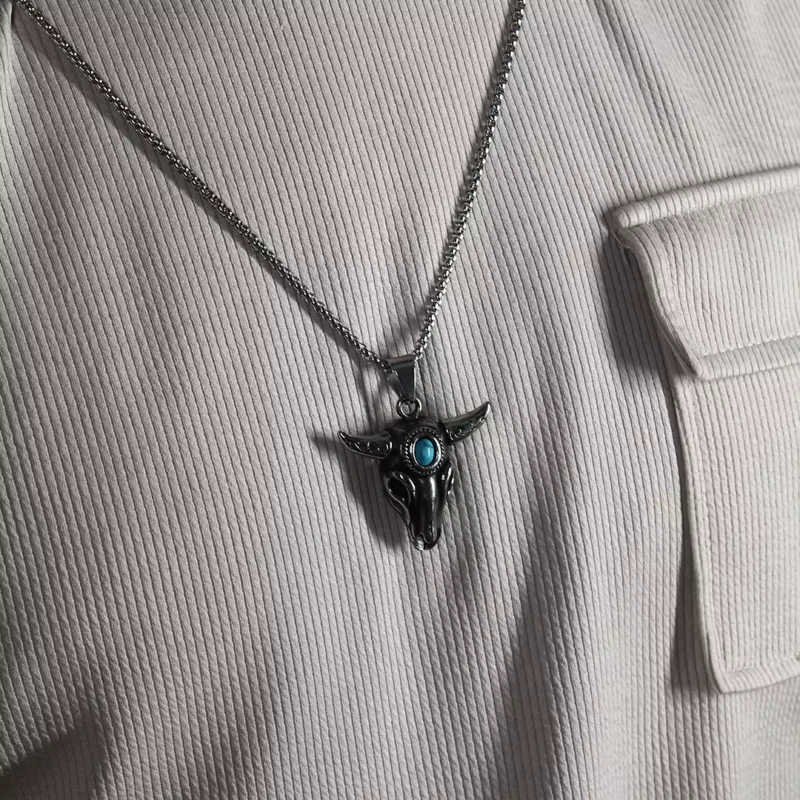 boğa kolye -min Turkuaz Taşlı Boğa Çelik Kolye