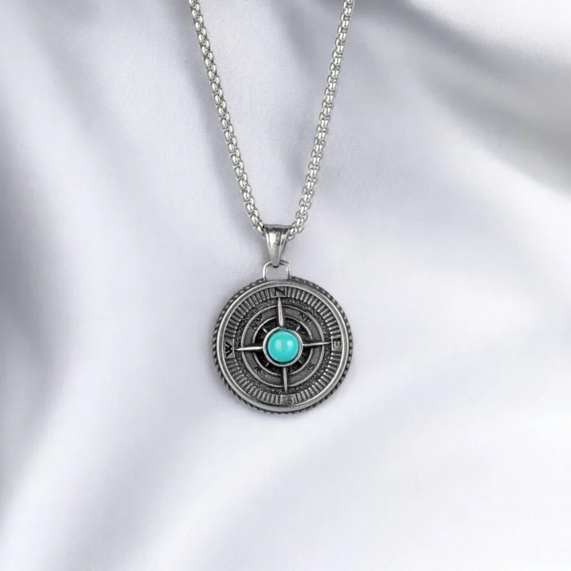 taşlı pusula 216-Photoroom Taşlı Pusula Çelik Madalyon Kolye