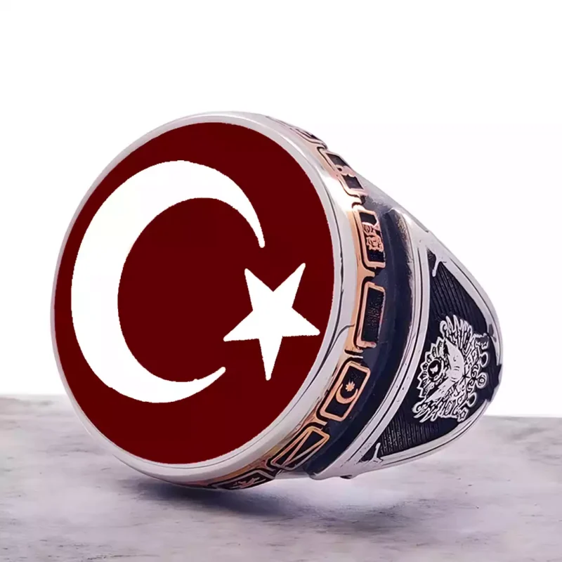 Ay Yıldızlı Mineli Gümüş Yüzük
