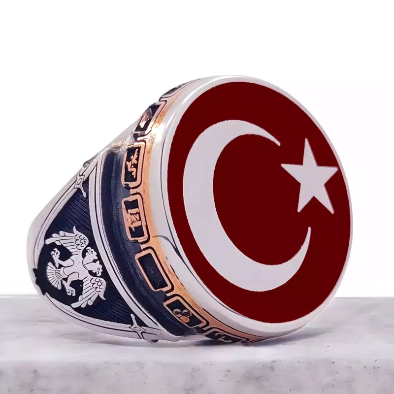 ay yıldızlı mineli gümüş yüzük
