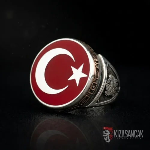 Kasalı Ay yıldız Ay Yıldızlı Mineli Gümüş Yüzük