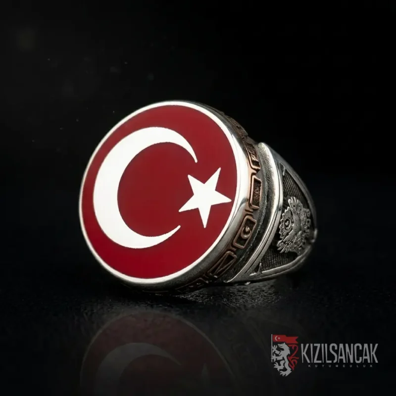 Kasalı Ay yıldız Ay Yıldızlı Mineli Gümüş Yüzük