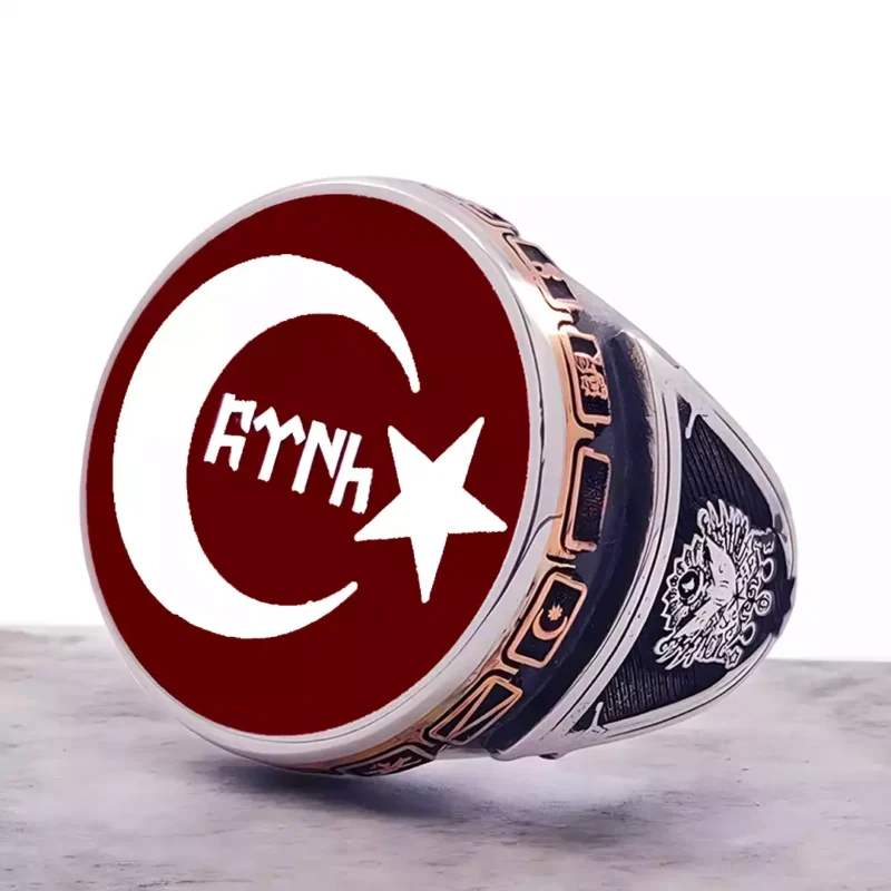 Ay Yıldızlı Türk Yazılı Gümüş Yüzük