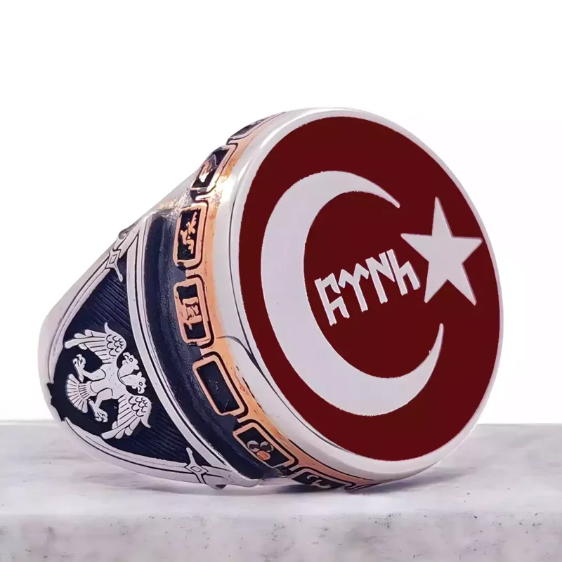 Ay Yıldızlı Türk Yazılı Gümüş Yüzük