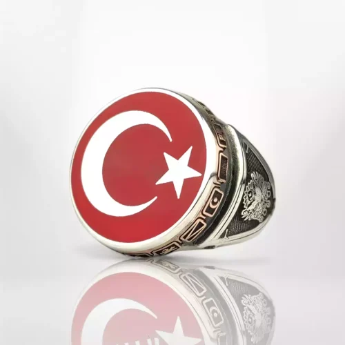 Ay Yıldızlı Mineli Gümüş Yüzük