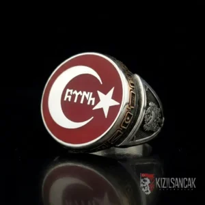 kasalı Ay yıldız türk yazılı Ay Yıldızlı Türk Yazılı Gümüş Yüzük