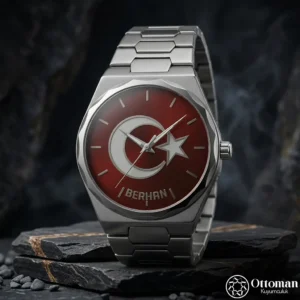 ottoman-30778-3-8 Ay Yıldızlı İsimli Gümüş Kadranlı Erkek Kol Saati