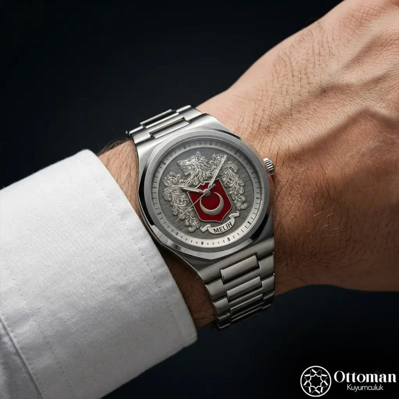ottoman-30884-2-44 Türk Arması Gümüş Kadranlı Kol Saati
