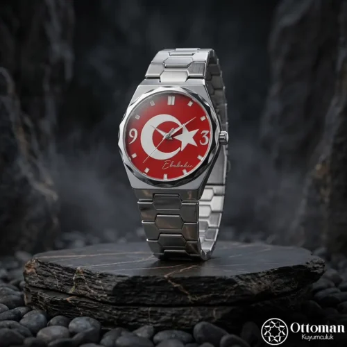 ottoman-31087-4-6 Fosforlu Ay Yıldızlı Gümüş Kadranlı Kol Saati